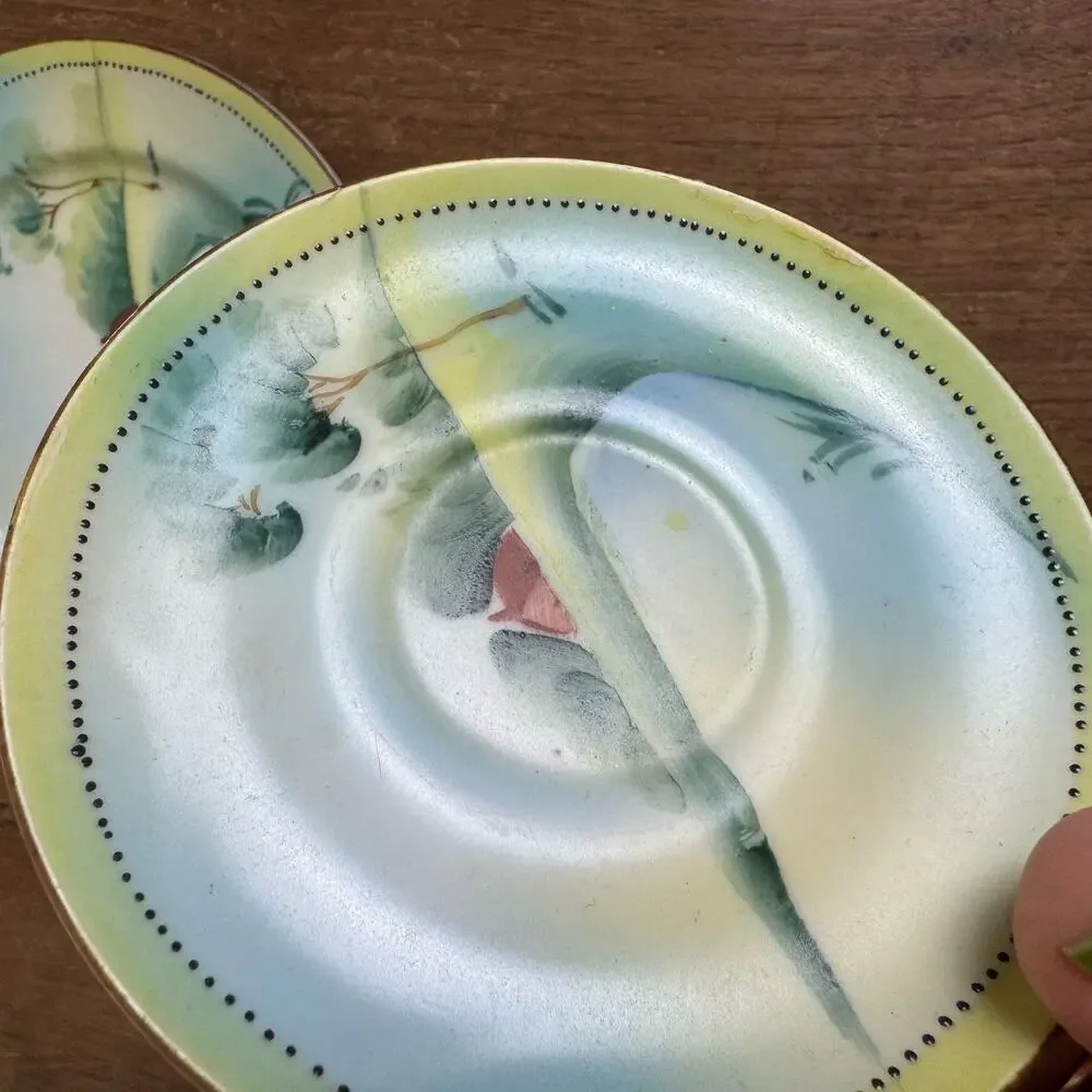Nippon Vintage Hand painted Porcelain Country Scene Cookie and tea Saucer plates